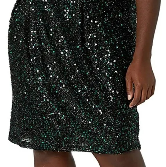SLNYWomen's Plus Size Short Cap Sleeve Sequin Dress - Picture 2 of 6